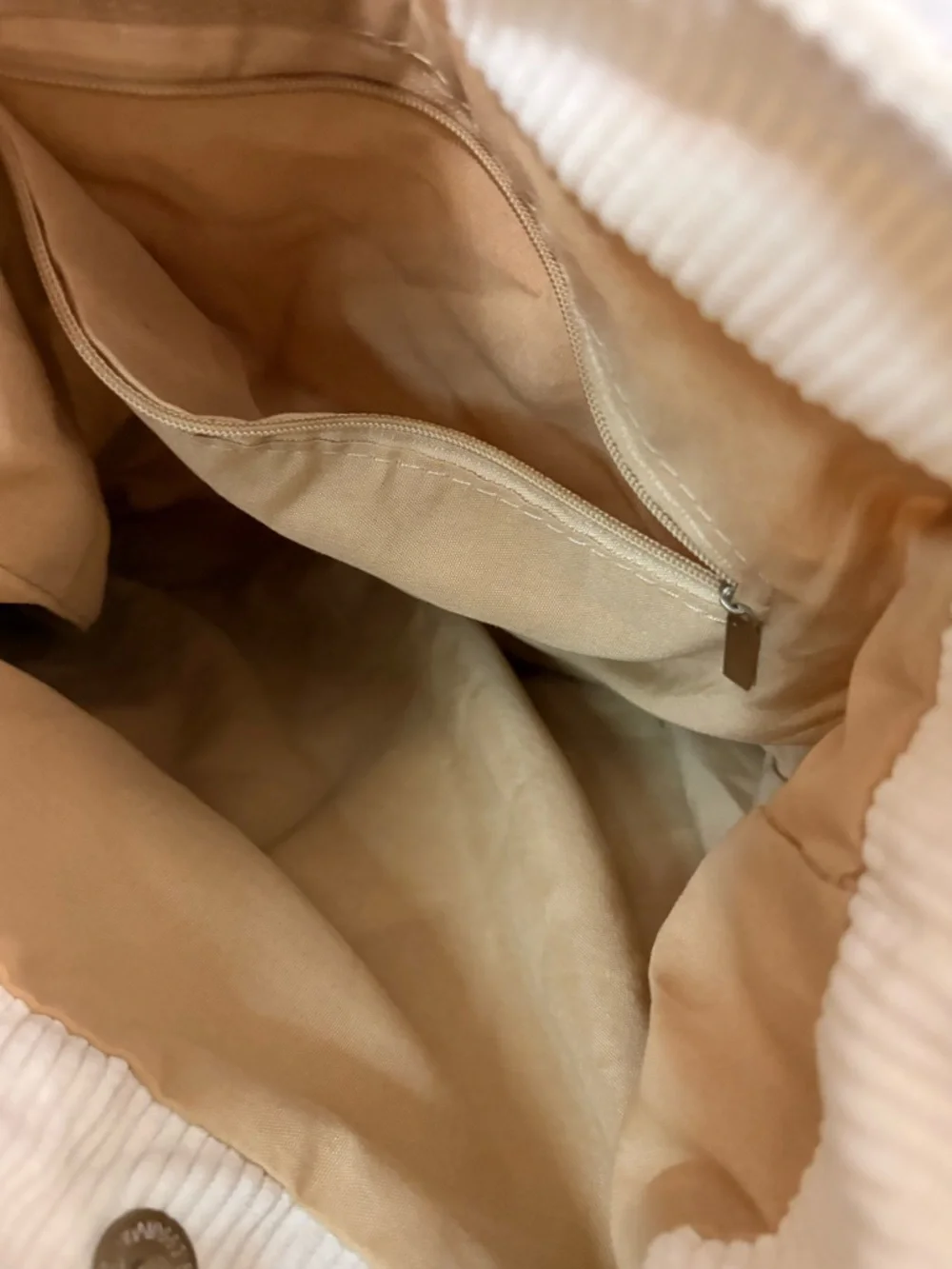 Cream Corduroy Hobo Bag with Leather Patch - Picture 4 of 4